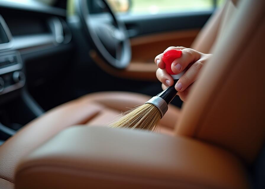 Dettaglio della pulizia interni con microfibra e pennello delicato